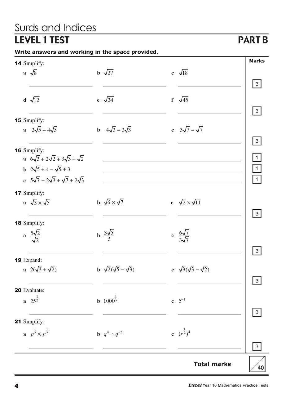 Excel - Year 10 Mathematics Practice Tests | JINLING EDUCATION